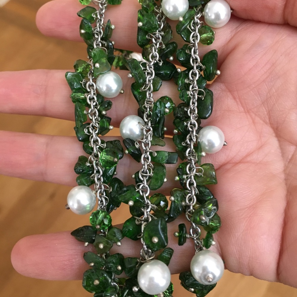 Natural chrome diopside cultured freshwater pearl stainless steel necklace - Picture 9 of 9